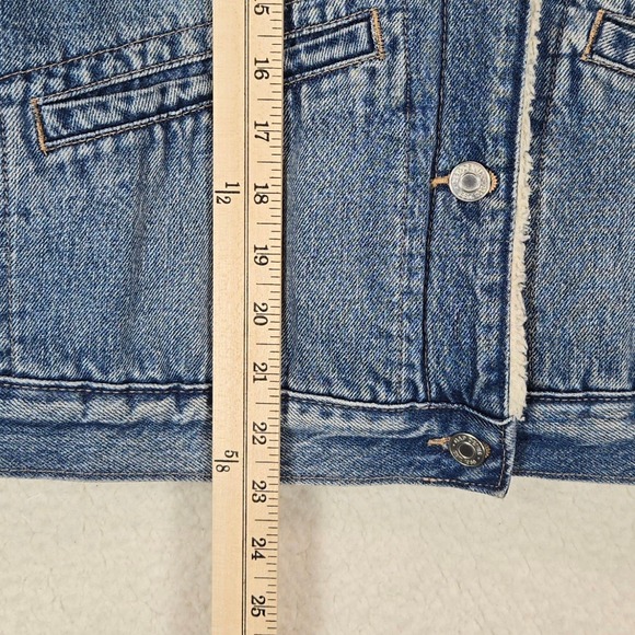 Gap Denim Sherpa Trucker Jacket Women's L Medium Wash Faux Shearling Lined - Picture 10 of 13